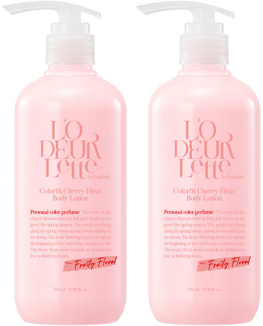 로더렛 인 잉글랜드 컬러핏 체리 플뢰르 바디 로션 프루티 플로럴향, 500ml, 2개