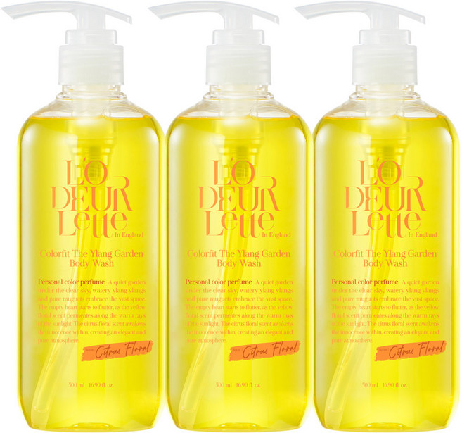 로더렛 인 잉글랜드 컬러핏 더 일랑 가든 바디 워시 시트러스 플로러, 500ml, 3개