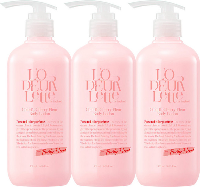 로더렛 인 잉글랜드 컬러핏 체리 플뢰르 바디 로션 프루티 플로럴향, 500ml, 3개