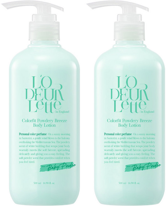 로더렛 인 잉글랜드 컬러핏 파우더리 브리즈 바디 로션 베이비 파우더향, 2개, 500ml