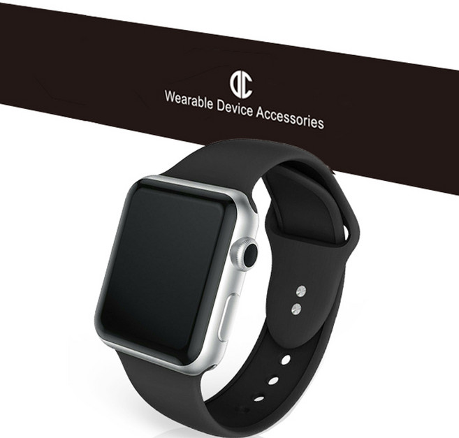 DC NET WORK 雙扣矽膠 Apple Watch 錶帶 42 / 44 / 45 / 49 mm + 聚氨酯全覆蓋保護膜 2片組, 黑色(錶帶)