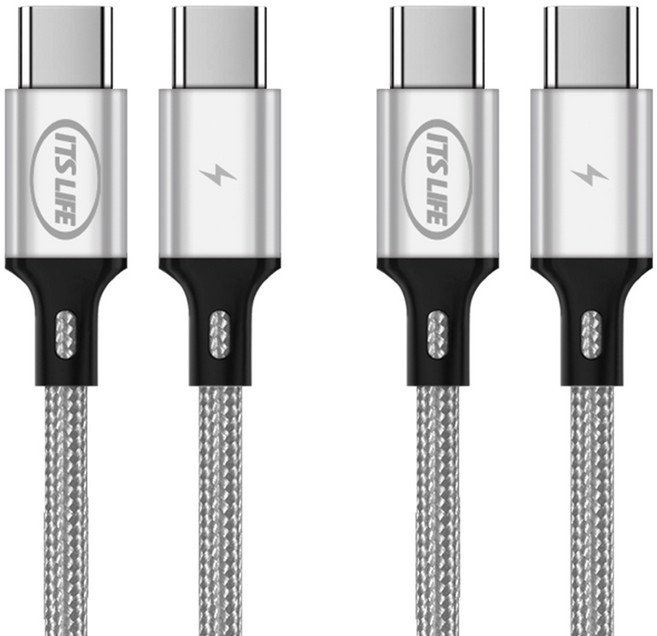 이츠라이프 칸쿤 C to C 고속 충전 케이블 60W, 2개, 3m, 그레이