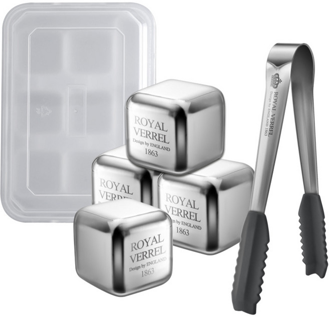 ROYAL VERREL 304不鏽鋼冰塊 4入 + 專用夾 + 專用盒套組, 1套