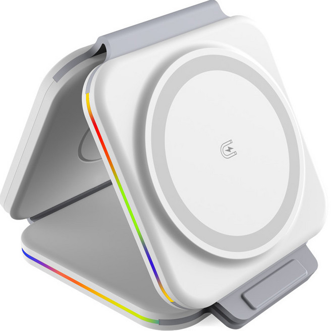 유엠투 맥세이프 폴딩 고속 무선 충전기 UMWH-3in1Flip(AP), 화이트, 1개