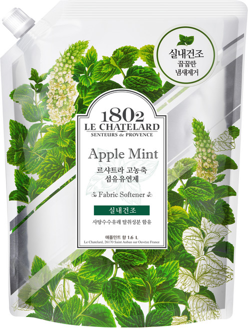 르샤트라1802 실내건조 고농축 섬유유연제 애플민트 리필, 1.6L, 1개