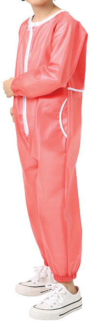 웰프런키즈 아동용 플레이 일체형 미술가운, 레드