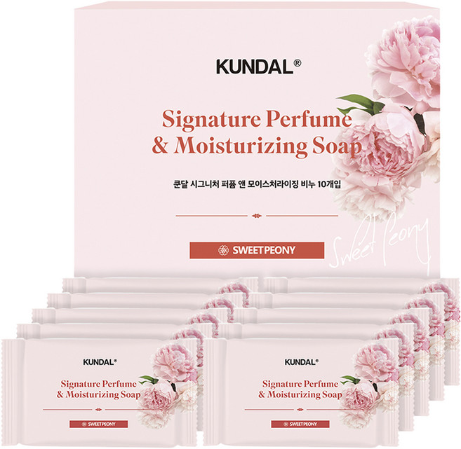쿤달 시그니처 퍼퓸 앤 모이스처라이징 목욕비누 스위트피오니, 100g, 10개입