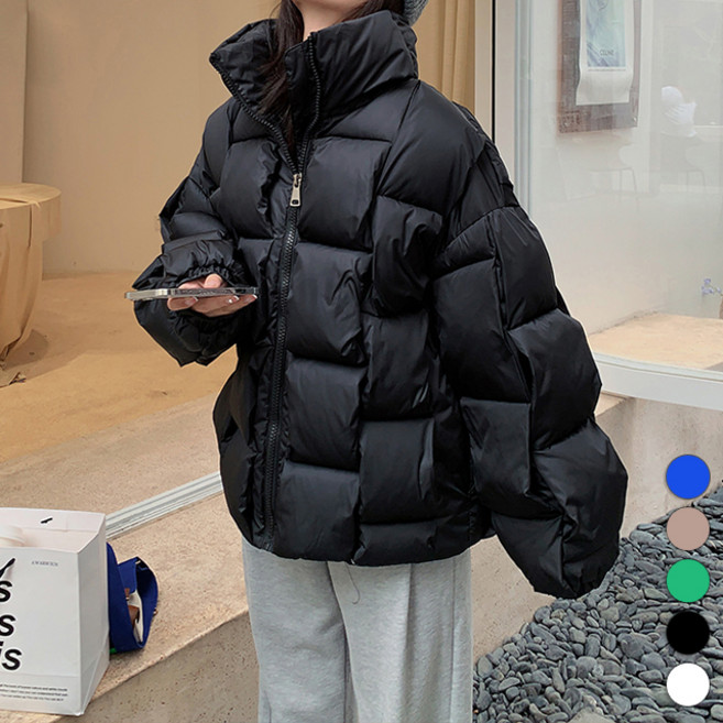 페이퍼먼츠 여성용 유니크 입체 블록 캐주얼 패딩 점퍼 03307