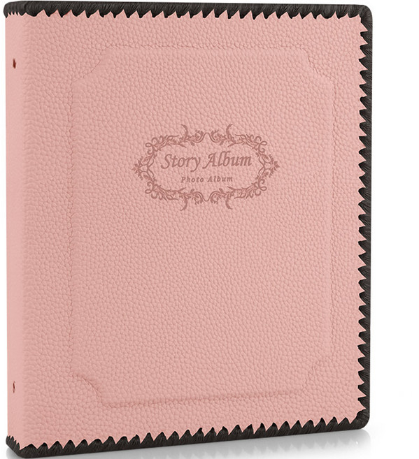 스토리앨범 백지접착 중사이즈 인조가죽 앨범, 핑크, 25매