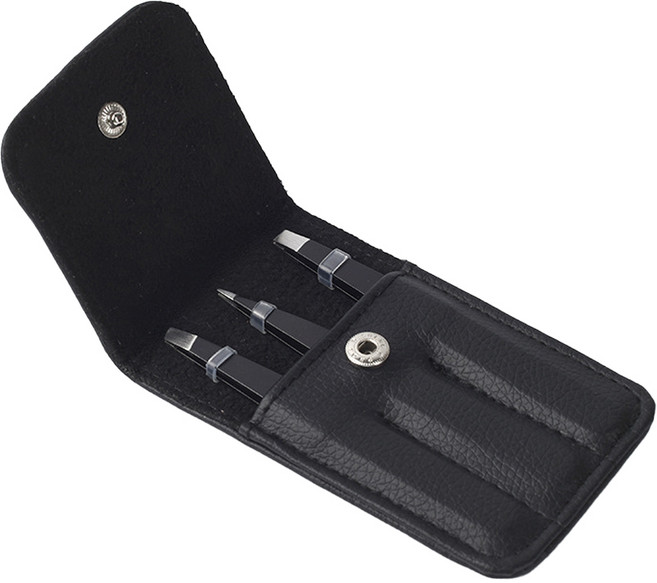 던홈 고급 전문가용 쪽집게 핀셋 3종 세트, 블랙, 1세트