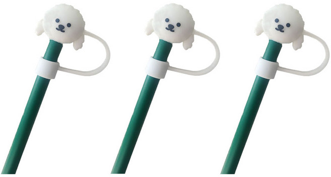 오달라 모아컵 디자인 실리콘 캐릭터 빨대 뚜껑 마개 캡 스토퍼, 푸들, 3개