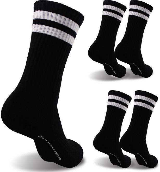 크로커다일 남성용 스포츠 테니스 쿠션 장목 양말, 블랙, 5개