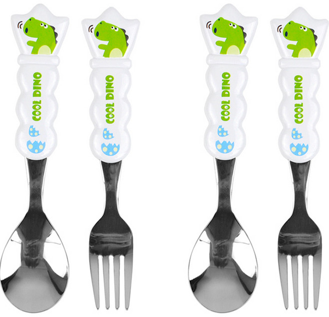 쿨디노 아동용 왕관 스텐 스푼포크 세트, 혼합색상, 스푼 2p + 포크 2p, 1개