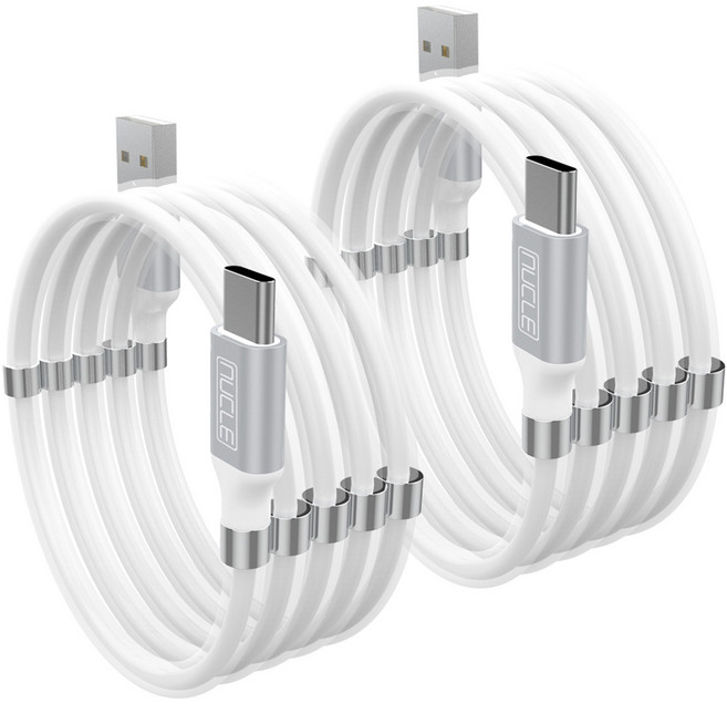 뉴클 A타입-C타입 마그네틱 충전 케이블, 화이트, 1m, 2개