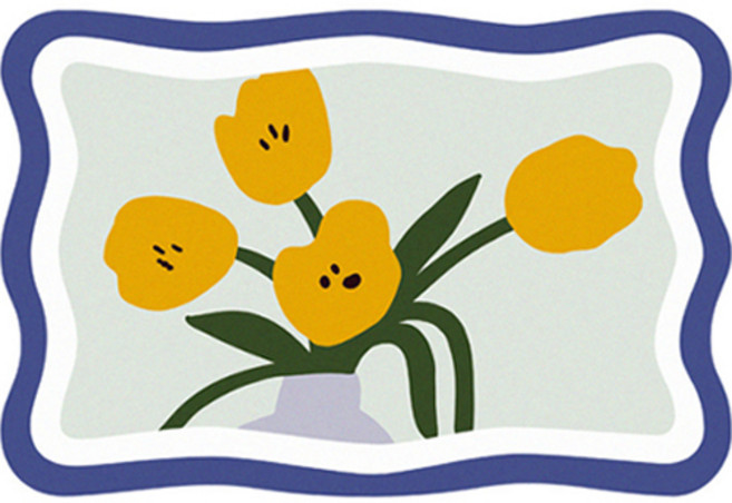 위더홈 플랫 아트 플라워 다용도 매트, 블루