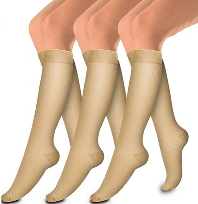 몬스터 컴프레션 압박 양말 3족 세트, 베이지, 1개