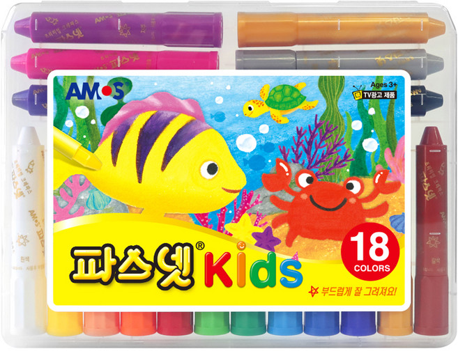 아모스 파스넷 키즈 크레용, 18색, 1세트