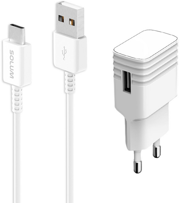 솔루엠 15W USB 고속 충전기 + A to C 1.5m 케이블 세트, 화이트, 1개