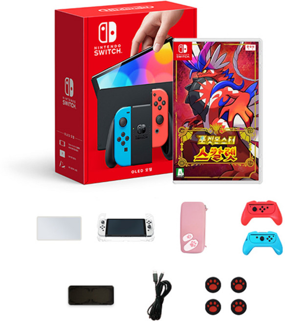 닌텐도 스위치 OLED 본체 네온 HEG-001 + 포켓몬스터 스칼렛 + 주변기기 7종