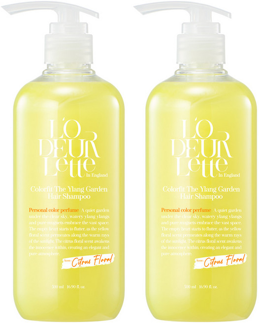 로더렛 인 잉글랜드 컬러 핏 더 일랑 가든 헤어샴푸 시트러스 플로러향, 500ml, 2개