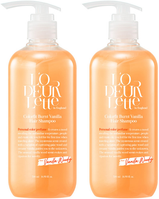 로더렛 인 잉글랜드 컬러핏 번트 헤어 비오틴 약산성 퍼퓸 샴푸 바닐라 우디향, 500ml, 2개