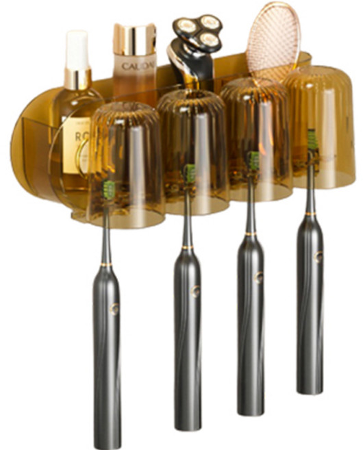 블럭마트 4구 벽걸이 칫솔 컵 걸이세트, 골드, 1개