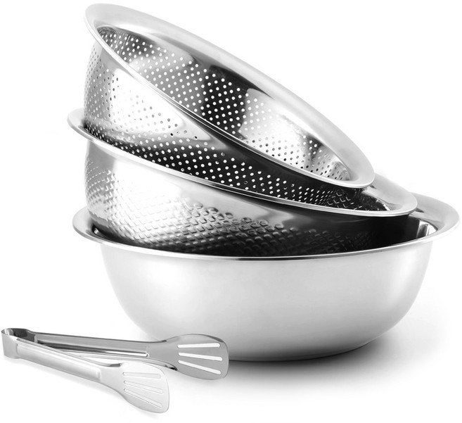 바이마르 홈베이킹 대용량 스텐 믹싱볼 세트, 믹싱볼 + 함지박 + 타공채반 + 집게, 1세트