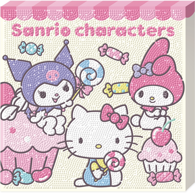 토이앤퍼즐 액자형 3D 산리오 디저트 원형 보석십자수 DIY키트 25 x 25 cm, 혼합색상, 1개