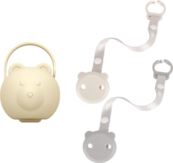 티지엠 곰돌이 노리개 젖꼭지 보관 케이스 + 홀더 2종 + 홀더 케이스 2p 세트, 아이보리(보관케이스), 딥그레이(홀더), 라이트그레이(홀더), 올리브(홀더케이스), 1세트
