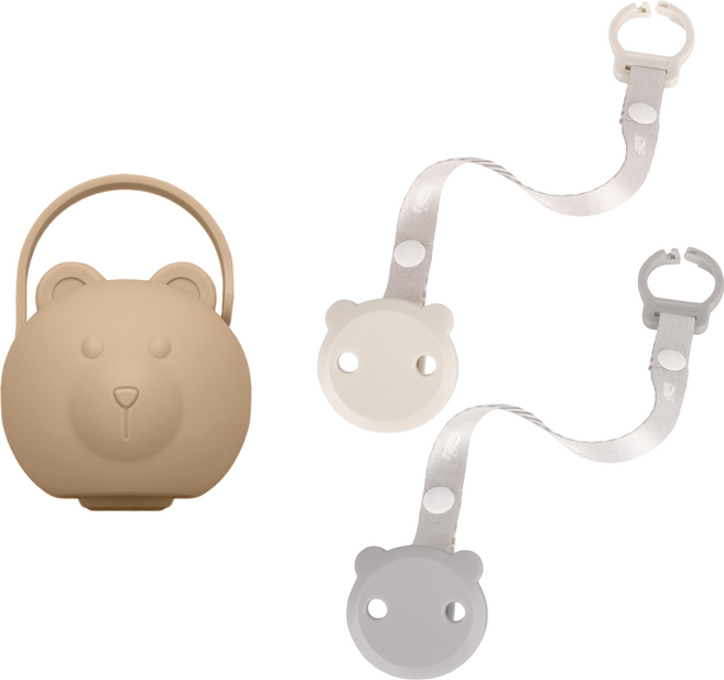 티지엠 곰돌이 노리개 젖꼭지 보관 케이스 + 홀더 2종 + 홀더 케이스 2p 세트, 탠브라운(보관케이스), 딥그레이(홀더), 라이트그레이(홀더), 올리브(홀더케이스), 1세트