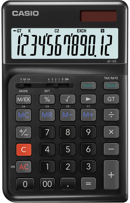 CASIO 卡西歐 人體工學設計 3色計算機 JE-12E, 1個, 黑色(JE-12E-BK)
