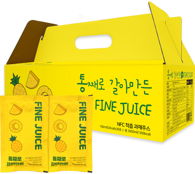 통째로 갈아만든 파인주스 일반파우치, 30개, 100ml