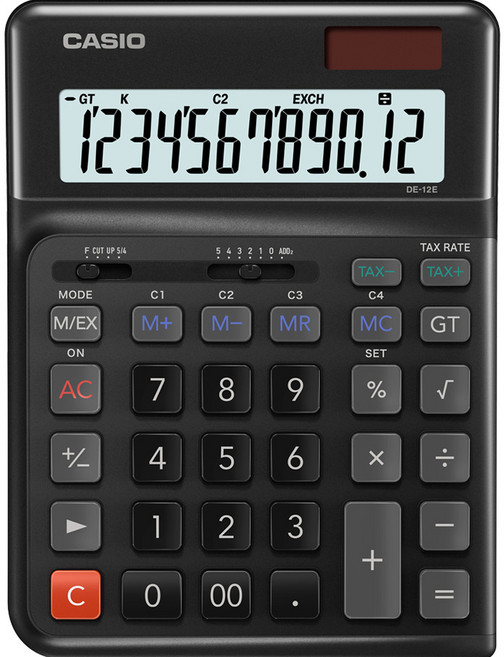 CASIO 卡西歐 人體工學設計 3色計算機 DE-12E, 黑色, 1個