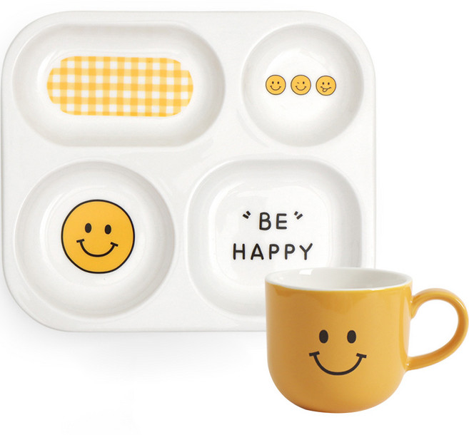 DOHO 해피스마일 유아식판세트 2종 세트, 혼합색상, 트레이 + 머그, 1개