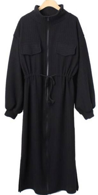 린다샵 여성용 크시빈 허리 스트링 골지 포켓 박시핏 집업 롱 원피스 cpops8412k2c