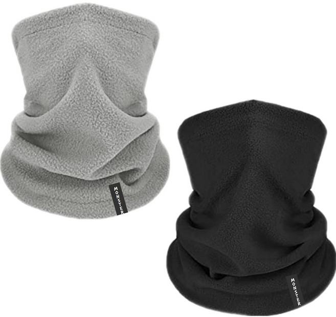 몬스터 플리스 비니 귀마개 넥 워머 2종 세트, 그레이 + 블랙