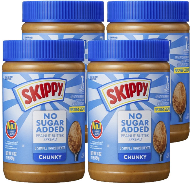 SKIPPY 吉比 花生醬 無添加糖 粉碎, 4個, 454g
