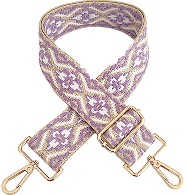 만달릭 자가드 플라워 패턴 길이 조절 스트랩, 화이트 + 바이올렛, 1개