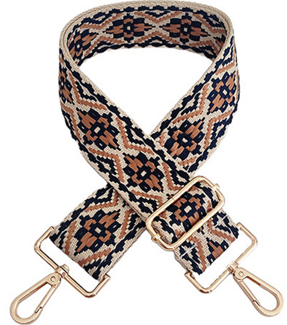 만달릭 자가드 플라워 패턴 길이 조절 숄더 크로스백 DIY 스트랩 130g, 브라운 + 네이비, 1개