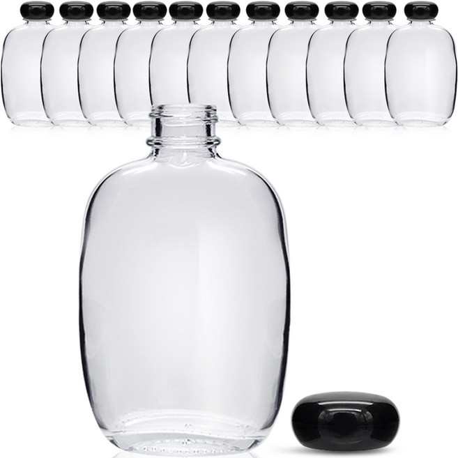 미르코리아 위스키 둥근 사각 유리병 PP블랙, 100ml, 12개