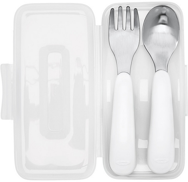 옥소토트 유아용 스푼 포크 세트, 핑크, 스푼 + 포크 + 케이스, 1세트