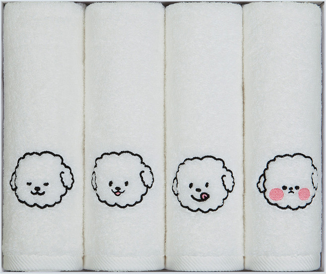 피에르가르뎅 푸들이 자수 세면타월 180g 40수 코마사 4매, 하양이, 1세트