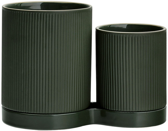 윤도자기 메종오브제 차곡 수저 조리 도구통, 딥그린, 3개