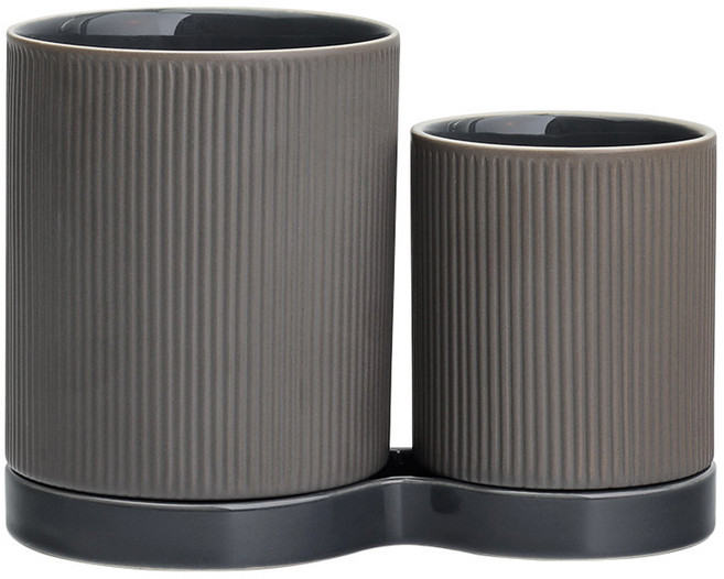 윤도자기 메종오브제 국산 차곡 수저 조리 도구통, 챠콜, 3개