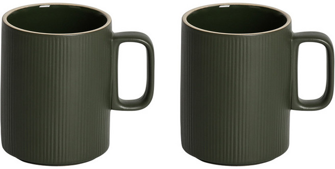 윤도자기 차곡 머그컵 380ml, 딥그린, 2개