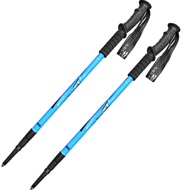 오가니코 컬러 스트레이트 핸들 3단 알루미늄 등산 스틱 2p, 블루, 2개