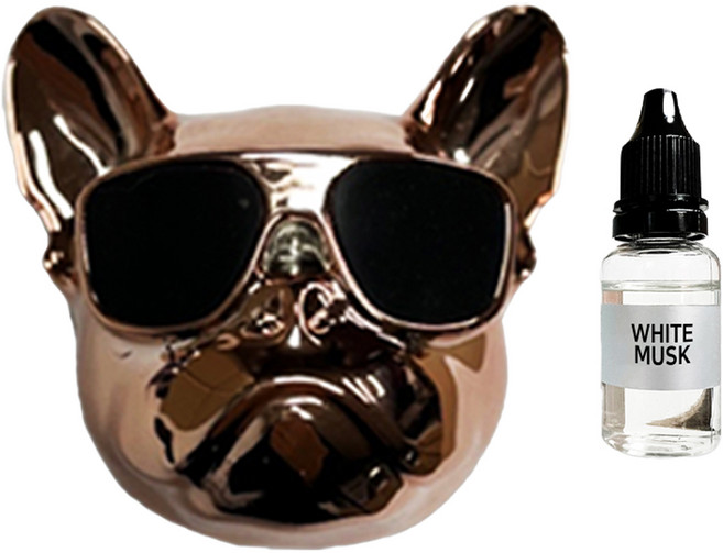 엠퓨처 차량용 불독 방향제 로즈브론즈 + 오일 15ml + 클립 3cm + 오일솜 세트, 화이트머스크, 1세트