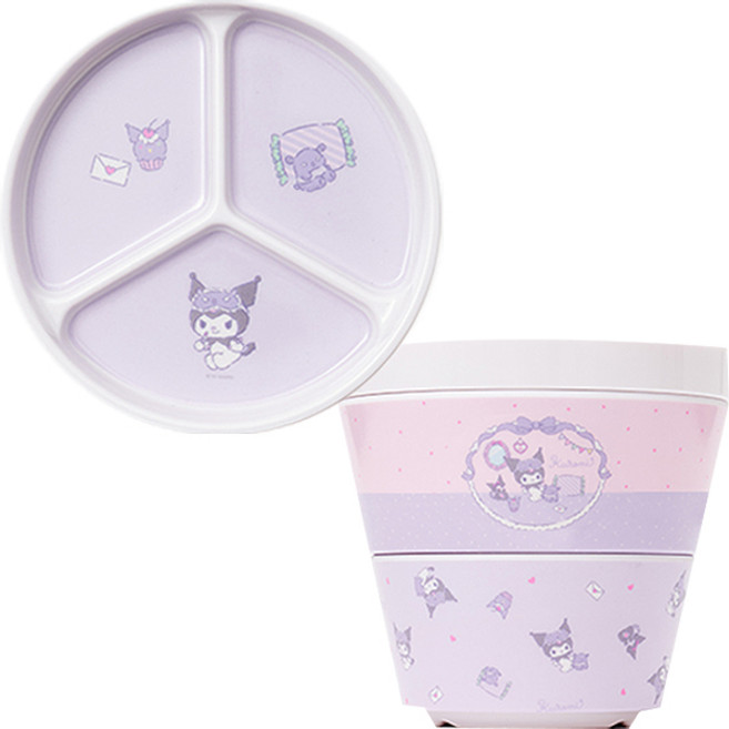 三麗鷗角色1人份餐具 3款組, 酷洛米款, 分隔餐盤+大碗+小碗, 1組