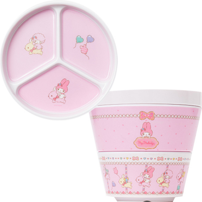 데이니즈 산리오 캐릭터즈 1인용 식기 세트 3p, 마이멜로디, 나눔접시 + 대접 + 공기, 1세트