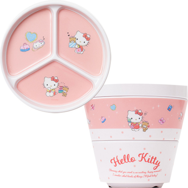 데이니즈 산리오 캐릭터즈 1인용 식기 세트 3p, 헬로키티, 나눔접시 + 대접 + 공기, 1세트